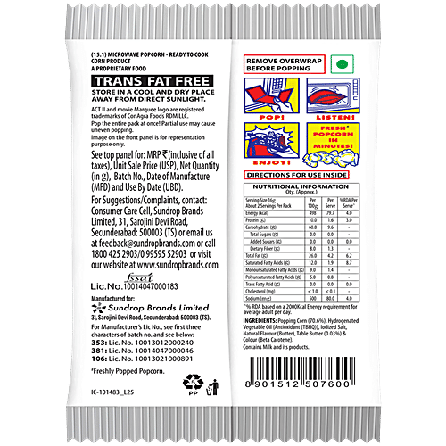 Act Ii Butter Flavour Microwave Popcorn 33 Gm