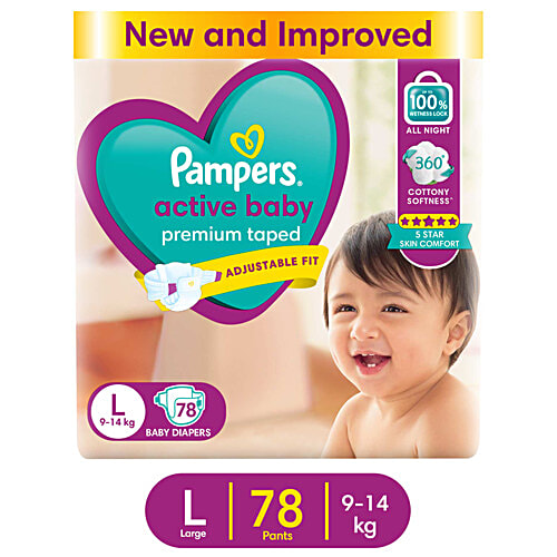 Buy Pampers Active Baby Diapers Large 14 Kg 78 Pcs Pouch Online