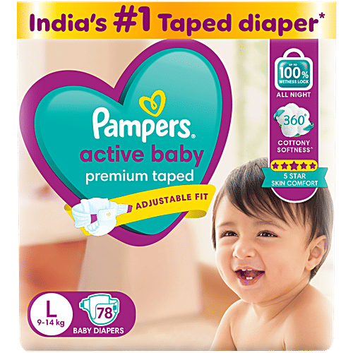 Buy Pampers Active Baby Diapers Large 9 14 Kg 78 Pcs Pouch Online