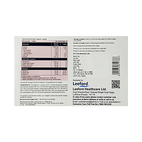 Buy Leeford Glutiford Tablet with Glutathione, Vitamins, ALA and Grape Seed Extract For Skin & Antioxidant Support Online at Best Price of Rs 533