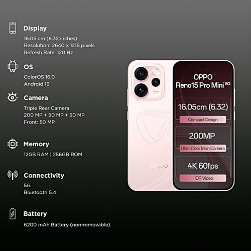 Buy Oppo oppo Reno15 Pro Mini 5G (12GB RAM, 256GB, Crystal Pink