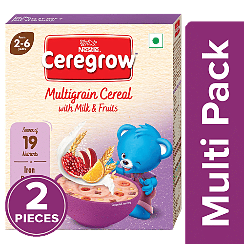 Nestle Ceregrow Multigrain Cereal With Milk Fruits Iron, Protein,  Calcium, 19 Nutrients, From 2-6 Years, 2x300 g