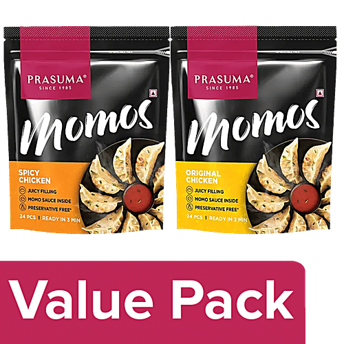 Buy Prasuma Spicy Chicken Momos, 24 pcs + Original Chicken Momos