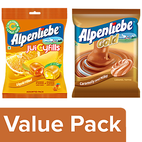 Buy Alpenliebe Gold Caramel Toffee, 297 g + JuiCyfills Orange