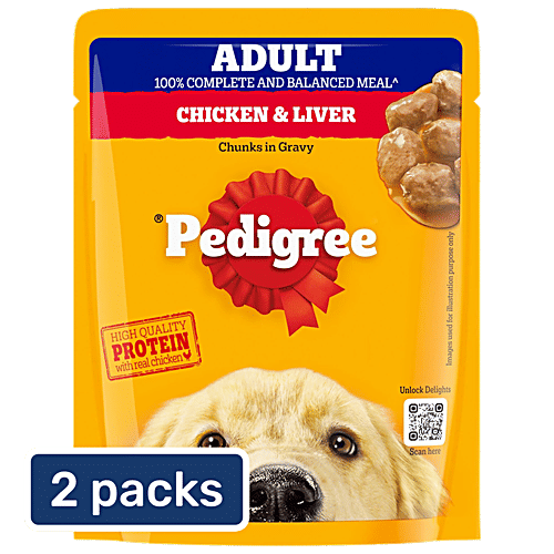 Pedigree Chicken Liver Chunks In Gravy Adult Wet Dog Food, 2x70 g