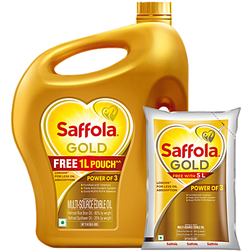 Saffola Gold Blended Oil 5 L Can Plus 1 L Free