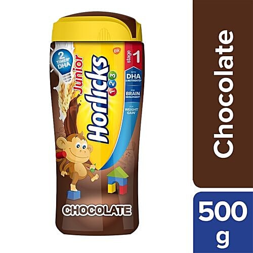 Horlicks Junior Nutrition Drink Chocolate Flavour, Stage 1, 2-3 Years,  500 g