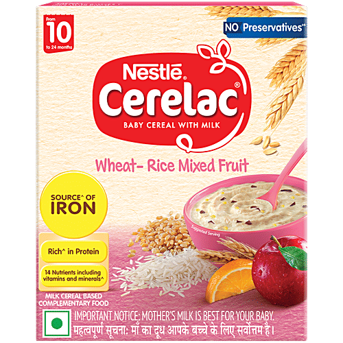 Nestle Cerelac Wheat-Rice Mixed Fruit Baby Cereal With Milk For 10 To 24  Months, 300 g