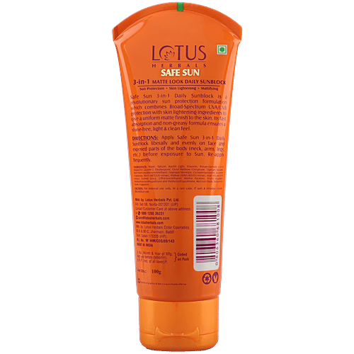 Lotus Herbals Safe Sun 3-In-1 Matte Look Daily Sunscreen Spf 40 100G Tube