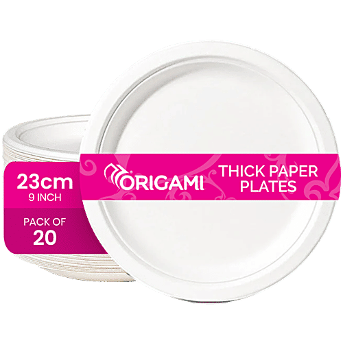 Origami Disposable Printed Paper Plates For Party 23 cm, 20 pcs