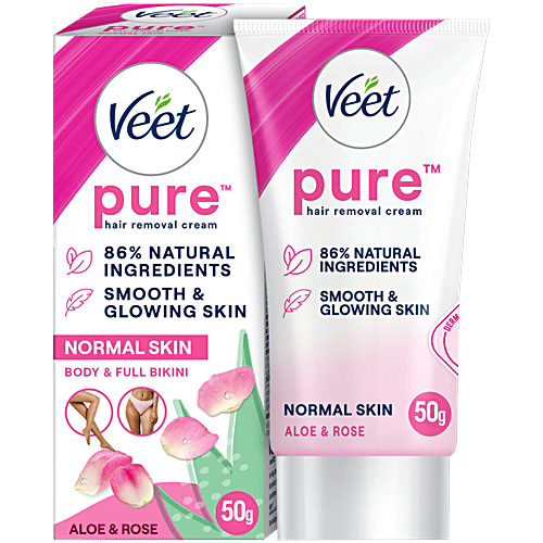 Veet Pure Hair Removal Cream With Organic Aloe Vera Rose Extracts, For  Normal Skin, Body Legs, 50 g