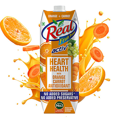 Real Activ Fruit+ Beverage Veggie,Orange Carrot No Added Sugars Preservatives, L