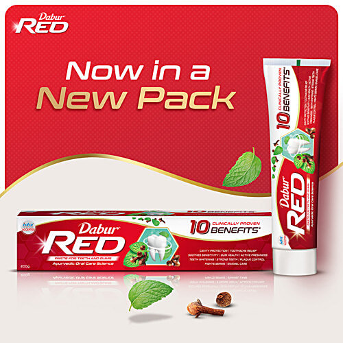 Dabur Red Toothpaste (200G+100G+)=300G (With Free Toothbrush)