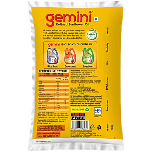 Gemini Refined Sunflower Oil 800 Gm