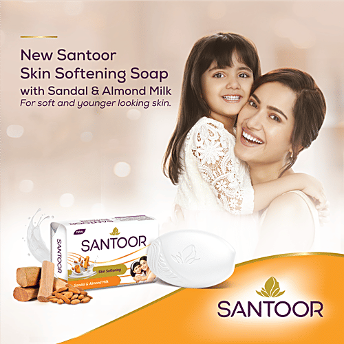 Santoor Sandal & Almond Milk Soap 125 G (Buy 4 Get 1 Free)