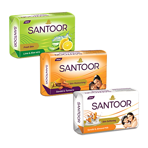 Santoor Sandal & Almond Milk Soap 125 G (Buy 4 Get 1 Free)