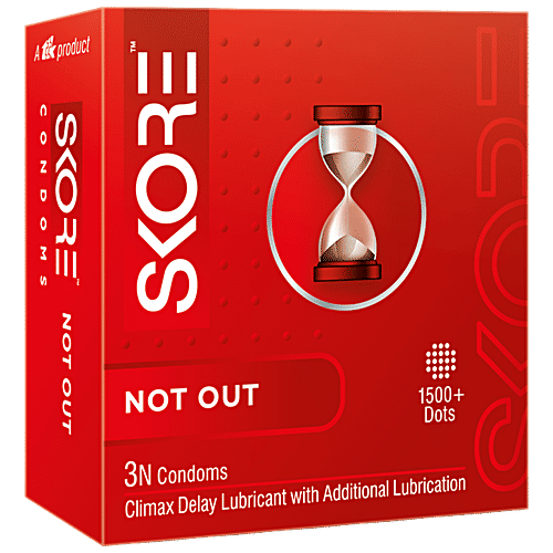 Buy Skore Not Out Condoms - Climax Delay & Dotted 3s pack (80