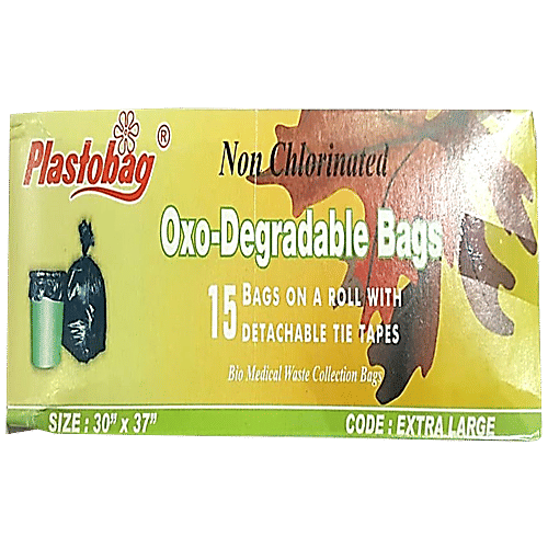 Plastobag Garbage Bag Non Chlorinated, Oxo-Degradable, Extra Large, 15 pcs