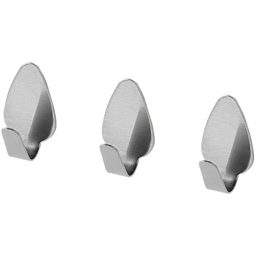 Fackelmann Stainless Steel Wall Adhesive Hooks With Double Sided Tapes,  Silver, pcs