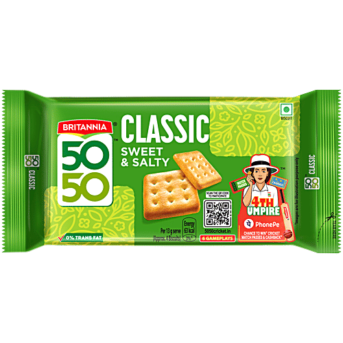 Britannia 50-50 Sweet Salty Biscuit Light, Crispy, 188 g