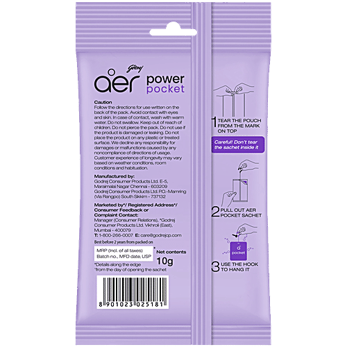 Godrej Aer Power Pocket Lavender Bloom Bathroom Fragrance, 10 G Pch