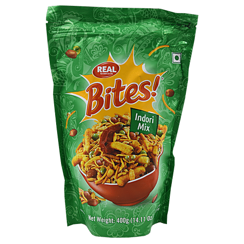 Real Namkeen Bites Indori Mix - 400g Indian Snack Mix, Zero Trans Fat Natural Namkeen