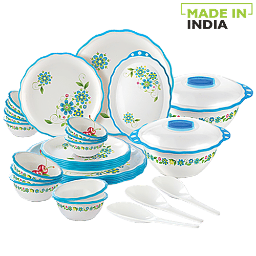 Joyo Home Wave Round Dinner Set Printed, Blue, 32 pcs