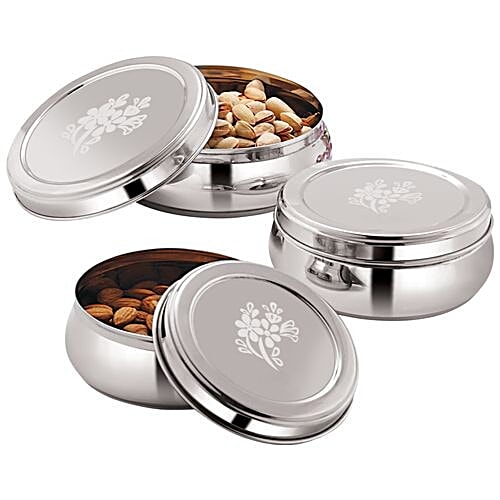 Neelam Stainless Steel Belly Puri Dabba Container Set With Lid, pcs