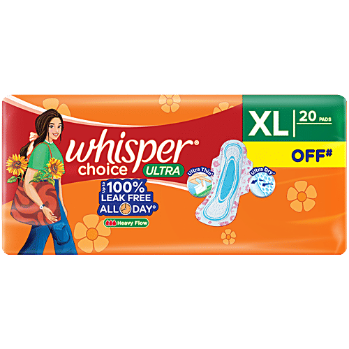 Whisper Choice Ultra Sanitary Pads - XL, For Heavy Flow, 20 pcs