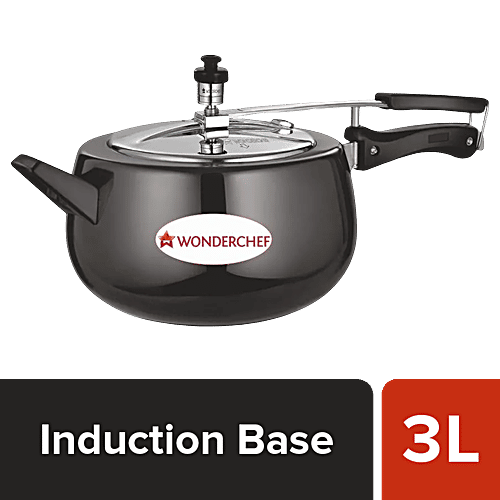 Wonderchef Hard Anodised Pressure Cooker With Stainless Steel Inner Lid  Induction Base, Black, L