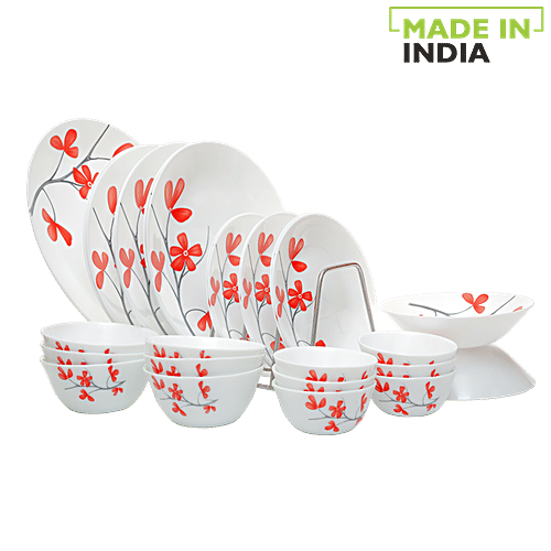 Laopala Diva Dinner Set Opalware, Cherry Petal, Ivory Collection, White,  27 pcs