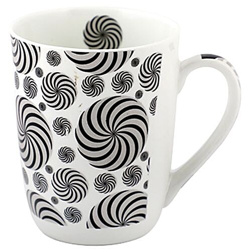 Raja Chai/Bone China Milk/Coffee Mug Black White Abstract Design, 300 ml
