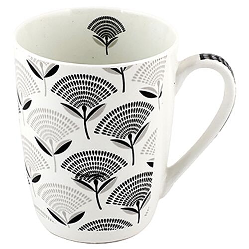 Raja Chai/Bone China Milk/Coffee Mug Black White Floral Design, 300 ml