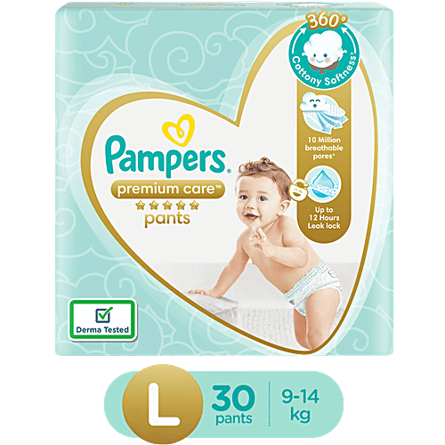 Pampers Premium Care Diaper Pants Large, 9-14 kg, Air Channels, Lotion  with Aloe Vera, 30 pcs