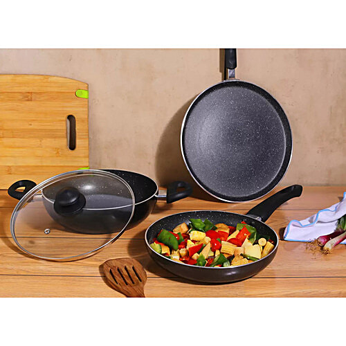 Prestige Deluxe Granite Non Stick Cookware Set Kadai 24 cm, Frypan 24 cm,  Tawa 28 cm, pcs