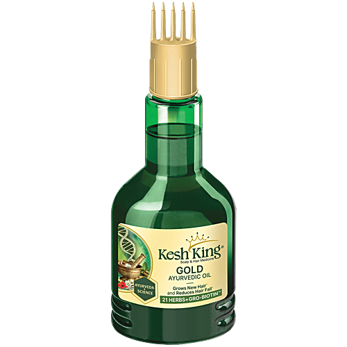 10 Best Herbal Hair Oils for Hair Growth in India Kesh King Gold Ayurvedic Hair Oil With 21 Herbs & Gro-Biotin, 100 ml