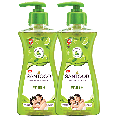 Santoor Fresh Gentle Hand Wash - With Sweet Lime Peel & Tulsi, 200 ml
