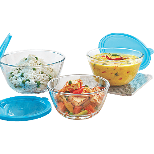 Buy Borosil Borosilicate Select Glass Mixing Bowl With Blue Lid
