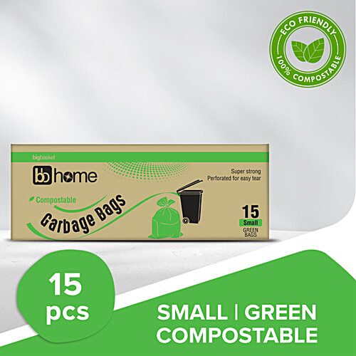 bb home Garbage Bags Small, Green, 43x 48 cm, 15 pcs