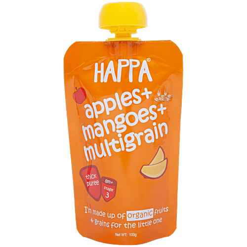 Happa Apples Mangoes Multigrain Puree Organic Baby Food Stage 3,  Months+, 100 g