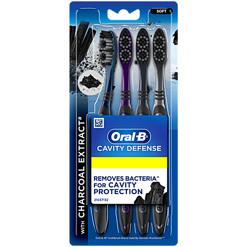 Oral-B Cavity Defense Toothbrush With Charcoal Extract, Soft, Cleans Deep, Removes Stain, 2 pcs