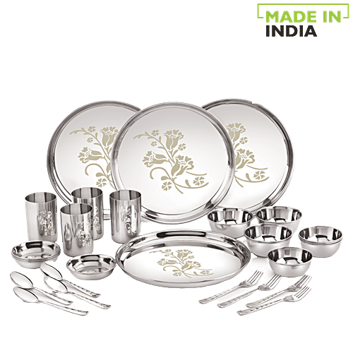Buy Neelam Stainless Steel Dinner Set Laser Etched Floral Online