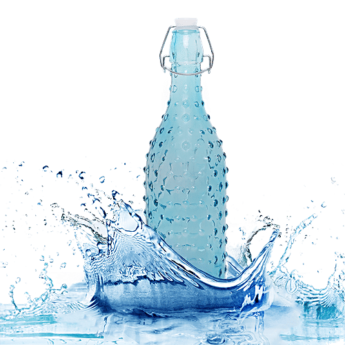 bb home Glass Water Bottle With Round Base Blue, B1367, L