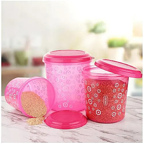 Asian Airtight Container Set Pink, Plastic, Printed, Round, pcs