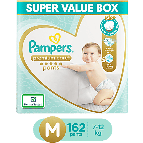 Pampers Premium Care Diaper Pants Medium, 7-12 kg, Air Channels, Lotion  with Aloe Vera, 162 pcs