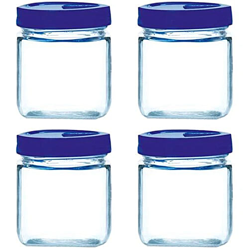 Capsicum Yera Pickle Jar Yera Glass Jar With Blue Lid, Square, Pantry/Cookie/Snacks, 580 Ml