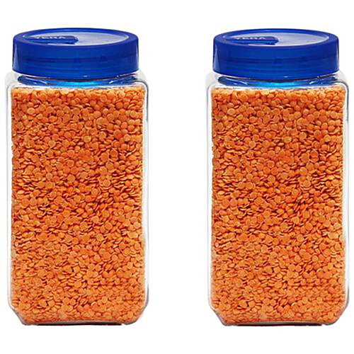 Capsicum Yera Pickle Jar Yera Glass Jar With Blue Lid, Square, Pantry/Cookie/Snacks, 580 Ml