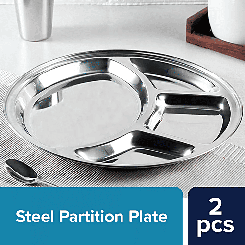 Buy bb home Compartment Plate Stainless Steel, Round Shape, 36