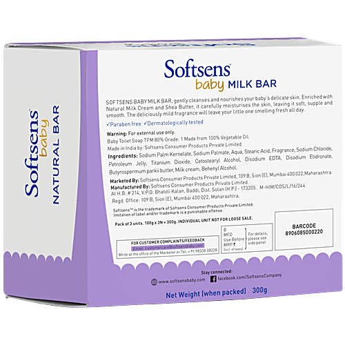 Softsens Baby Milk Bar Soap 100G (Pack Of 3)