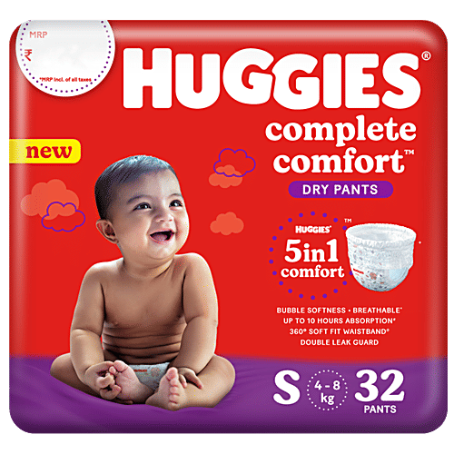Huggies Complete Comfort Dry Pants Small (S) Size Baby Diaper Pants,with  in Comfort, 32 pcs